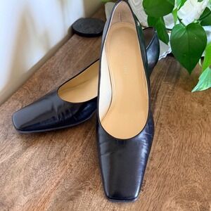 Etienne Aigner Marcus Pumps Women 8.5 Black Leather Square Toe Block Heel Office